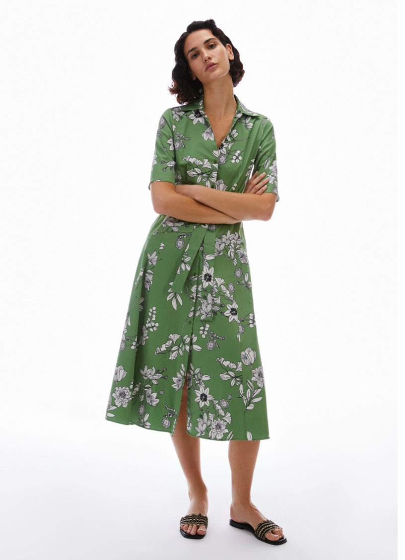 Cotton Floral Print Dress in Green