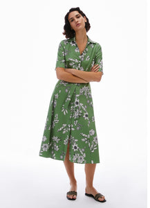 Cotton Floral Print Dress in Green