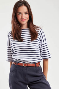 Navy and White Striped Top