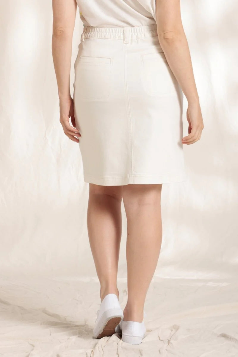 Cream Elasticated Waist Skirt in Denim