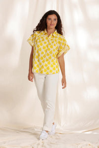 Cotton Pineapple Print Shirt in Yellow