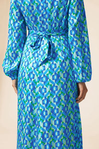 Blue and Green Patterned Silk Dress