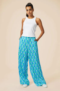 Blue and Green Print Silk Trousers